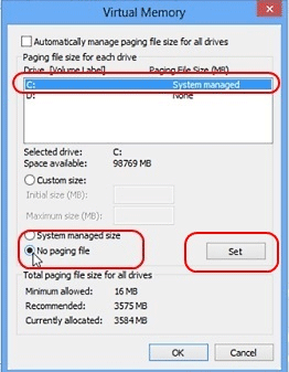 Windows 8 Virtual Memory Settings